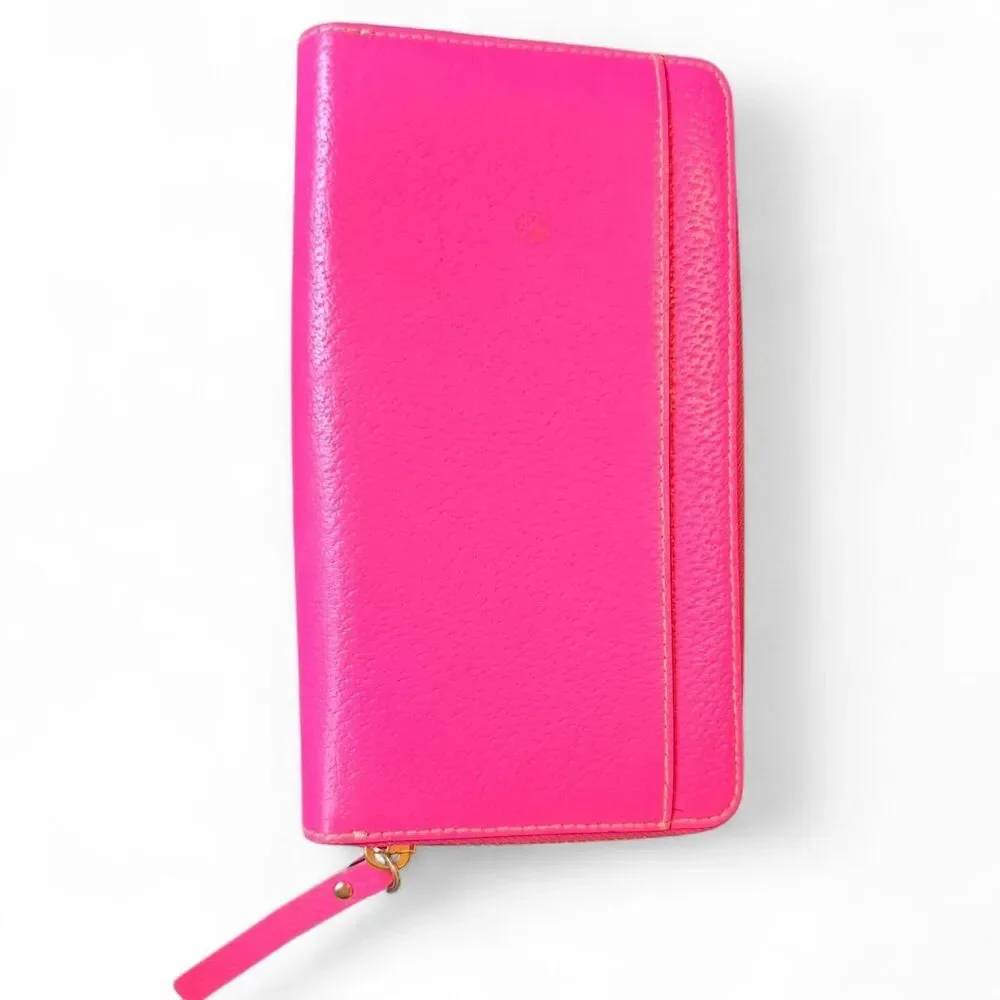 Kate Spade New York Hot Pink Pebbled Leather Zip Around Wallet 7.5x4 Clutch